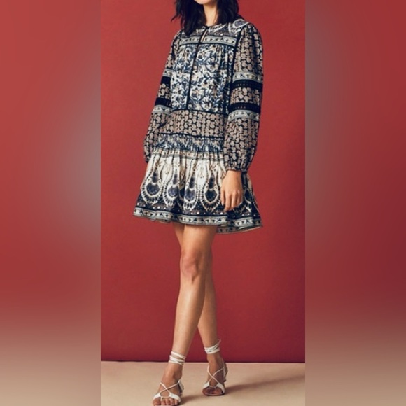 Sea New York Gemma Long Sleeve Mini Peasant Dress, Size 2 - Picture 2 of 9